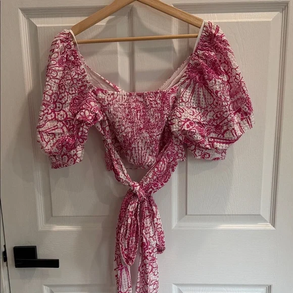 Anthropologie Pink Floral Puff Sleeve Blouse - Picture 5 of 6